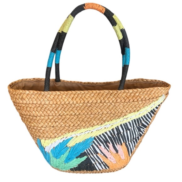 EUC Tabitha Brown for Target Abstract Botanical Woven Straw Tote Beach Bag - Picture 1 of 10